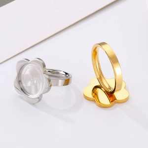 DIY 18K gold plated and silver flower ring settings in stainless steel with open band