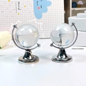 Miniature transparent globe and moon desk ornaments with silver metal stands for decor