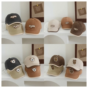 Kids Baseball Cap Embroidered Cartoon Bear Letter Patch Korean Style Toddler Boys Girls Casual Sun Hat Contrast Trim
