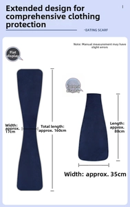Size chart for navy long eating scarf bib showing measurements of 160cm length and 35cm width