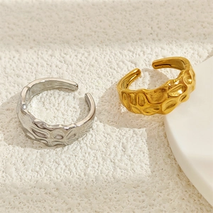 Minimalist stainless steel open rings with irregular texture in gold and silver finish
