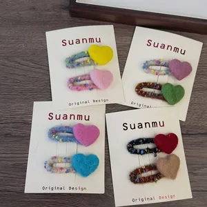 Lot de barrettes cœur en feutre coloré pour filles aux tons chauds d'automne hiver