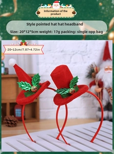 Detailed view of Christmas headbands with red felt hats, holly leaves and gold bells