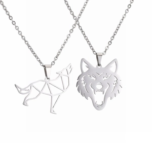 Collier Pendentif Animal En Acier Inoxydable Origami Géométrique Loup Scorpion Caméléon Pour Hommes Femmes