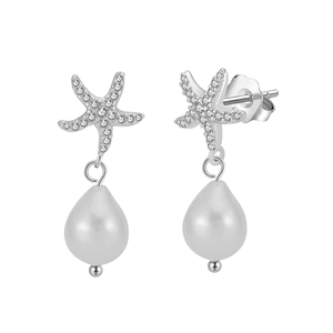 S925 Sterling Silber Seestern Ohrhänger mit natürlichen Perlen und Zirkonia Steinen