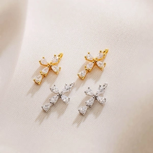 925 Sterling Silver Cross Pendant Water Drop Pear Cut Cubic Zirconia Hip Hop Religious Jewelry For Women