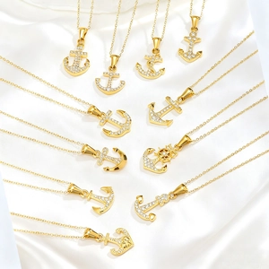 Collana con Ciondolo a Ancora in Acciaio Inossidabile Placcato Oro 18K per Donna Personalizzata Zirconia Gioielli Nautici