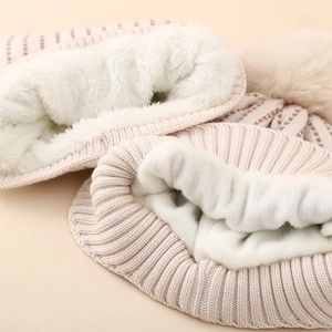 Winter knit hat for boys featuring thick plush lining and soft apricot yarn texture