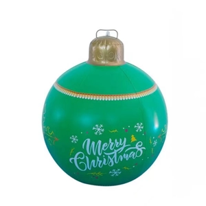 60cm inflatable green Christmas ball with LED lights, snowflakes, and Merry Christmas text