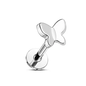 Polished F136 titanium butterfly stud earring with flat back piercing design