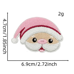 Pink Christmas Santa Claus cartoon embroidery patch with size measurements 6.9cm x 4.7cm