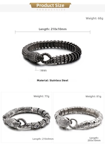 Größentabelle mit Details zu Gewicht und Länge der Edelstahl Schlangenarmbänder für Herren