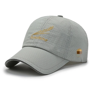 Grey mesh breathable baseball cap with gold wheat embroidery and Sunshine text