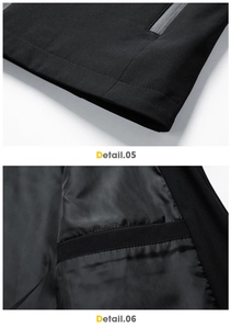 Detail of waterproof zipper pocket and smooth inner lining on black hooded jacket