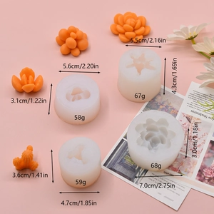 Cactus succulent silicone molds for candles and resin crafts with size measurements