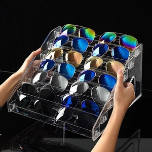6-tier clear acrylic sunglasses display stand with tiered ladder storage shelves