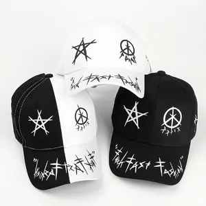Baseball Cap Cotton Graffiti Star Print Streetwear Adjustable Curved Brim Sunshade Hat Unisex