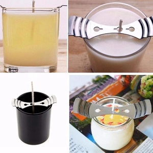 Silver metal candle wick centering tool with wave edges for DIY candle making process