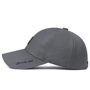 Dark grey cotton canvas baseball cap with side embroidery and hard top sun protection