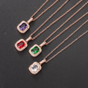Colorful zircon jewelry set with square pendants in purple, red, green and white stones