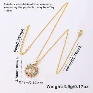Peacock pendant necklace with colorful gems in 18K gold plated finish and product dimensions