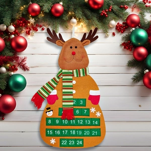 Felt reindeer Christmas advent calendar with 24 countdown pockets and festive holiday decor