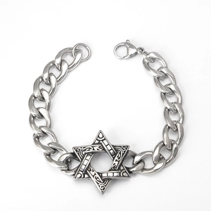 Punk style stainless steel Cuban chain bracelet with star pendant and Celtic knots