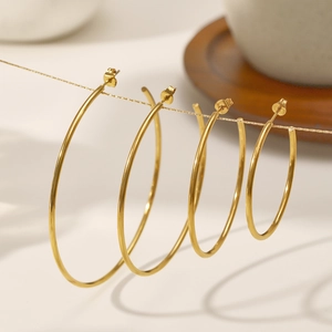 Minimalist Hoop Earrings Stainless Steel 18K Gold Plated C Shaped Round Geometric Hip Hop Jewelry For Women