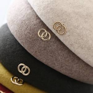 Fashionable wool tweed beret hats for women with double ring metal decoration in multiple colors
