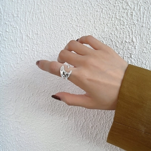 Irregular liquid metal minimalist open ring in 925 sterling silver for women