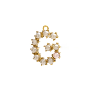 Golden letter G pendant with white and pink pearl inlays for DIY necklaces