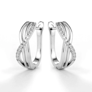 Minimalist Geometric Infinity Twisted Hoop Earrings For Women Copper Pave Zirconia Fashion OL Style Silver Color Jewelry