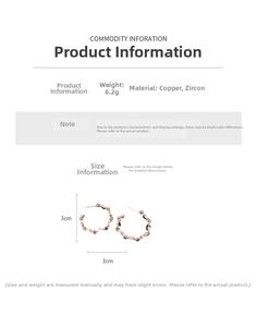 Detail of 3cm rose gold C-shaped earrings with zircons showing size measurements