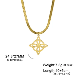 Gold stainless steel witch knot necklace with a herringbone snake chain and celtic pendant
