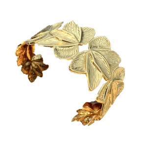 Minimalist 18K gold plated stainless steel open leaf cuff bracelet for women