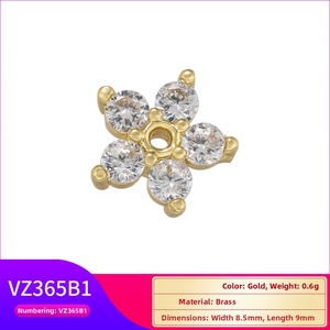 Detail of 18K gold-plated brass flower pendant with micro-set zircons for DIY jewelry