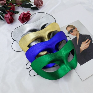PVC Masquerade half-face masks in gold, silver, blue, and green for Halloween parties