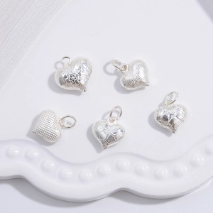 925 Sterling Silver Heart Pendant Engraved Pattern Threaded Texture Love Charm For DIY Jewelry Making Necklaces Accessories