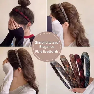 British style plaid headband for women featuring vintage checkered patterns in various colors
