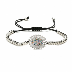 Bracelet ajustable croix d'amour avec zircons colorés et cordon tressé pour femme