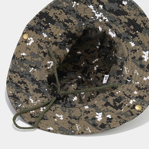 Outdoor digital camouflage boonie hat with adjustable chin strap and side metal buttons
