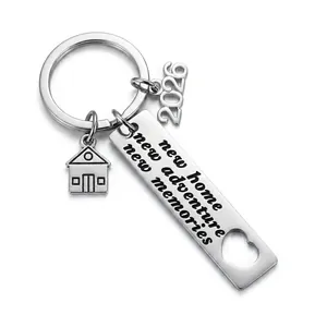Silver stainless steel New Home New Adventure keychain with house pendant and 2026 charm