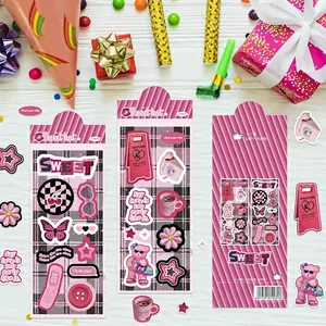 Pink Y2K Sweet Hot PET Stickers Waterproof Retro Butterfly Cherry Bear Decorative Decals For Scrapbook Journal DIY Diary