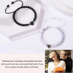 Pink zebra stone bead bracelets with heart 100 languages projection stone for couples