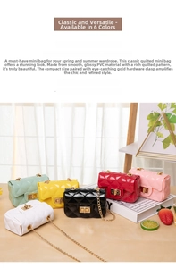 Mini quilted jelly bag collection in glossy PVC with gold metal chain and twist lock