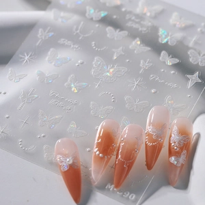 Laser butterfly nail decals M-590 with holographic stars and gradient finish effects