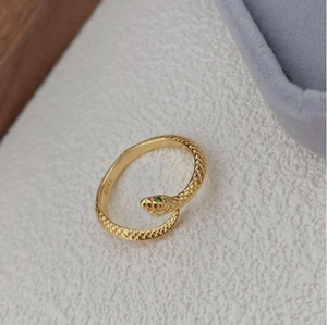 Minimalist 925 Sterling Silver Snake Ring For Women Adjustable Open Ring Personalized Rhinestone Inlaid Animal Finger Jewelry