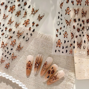 Leopard butterfly nail art stickers TL-428 set with rhinestones on almond nails