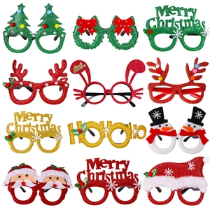 Collection of Christmas themed glasses frames with Santa and reindeer designs for photo props