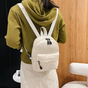 Mini Nylon Backpack For Women Fashion Lightweight Korean Style Travel Casual School Bag Zippered Front Pocket Girls Small